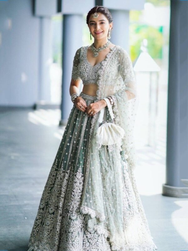 Alluring Green Sequins Net Engagement Wear Lehenga Choli With Dupatta - Image 2