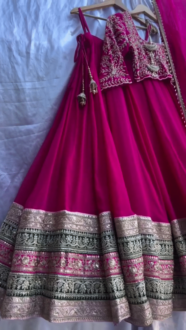 Rani Pink Traditional Lehenga Choli Set with Heavy Embroidered Mirror Work Blouse, Gold Zari Woven Border, and Matching Dupatta – Perfect for Weddings, Festivals, and Special Occasions - Image 3