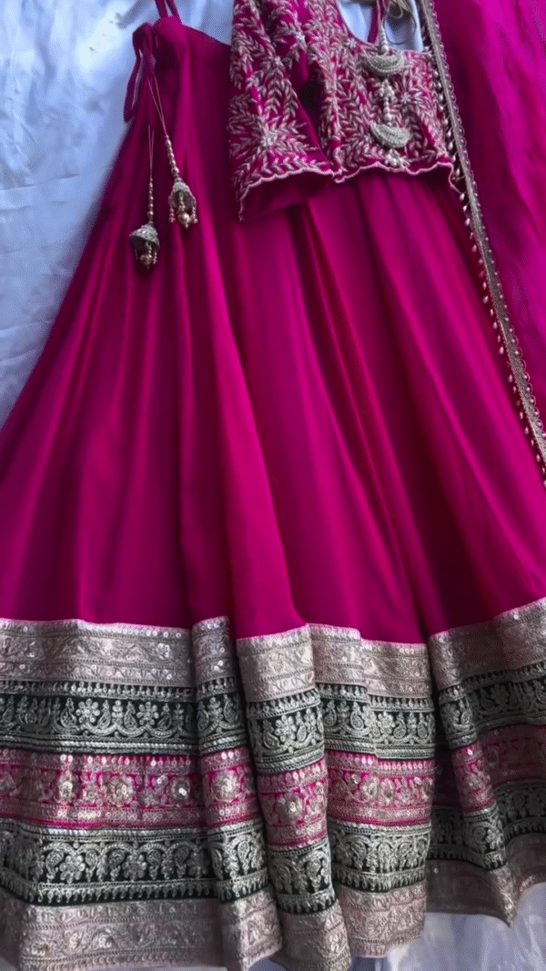 Rani Pink Traditional Lehenga Choli Set with Heavy Embroidered Mirror Work Blouse, Gold Zari Woven Border, and Matching Dupatta – Perfect for Weddings, Festivals, and Special Occasions - Image 2