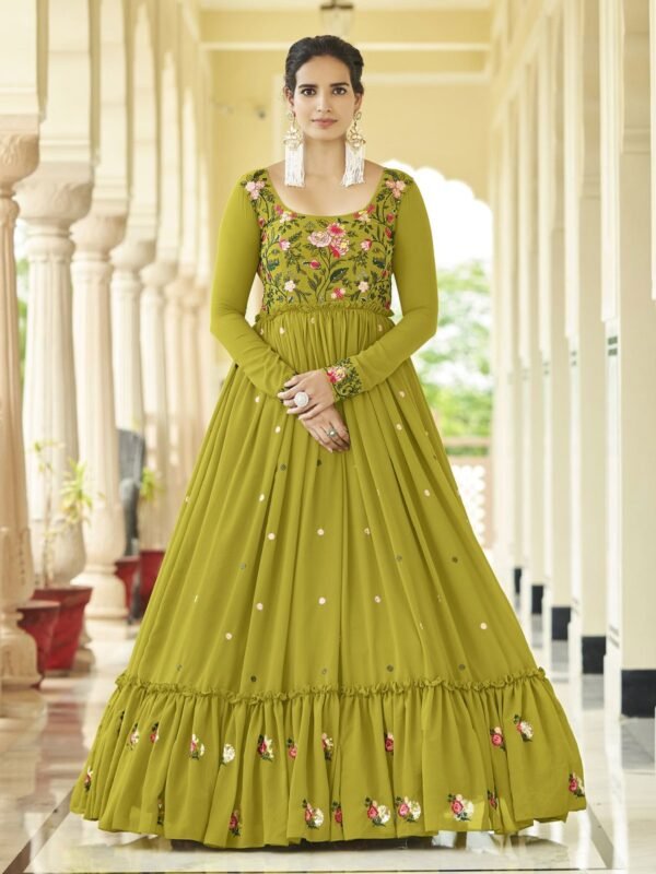 Outstanding Green Georgette Wedding Gown
