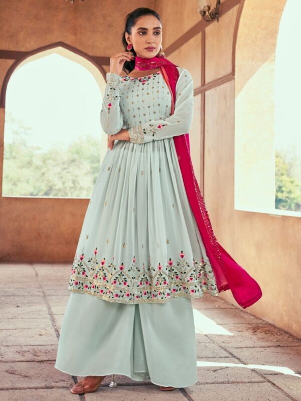 Sky Blue Georgette Partywear Palazzo-Suit