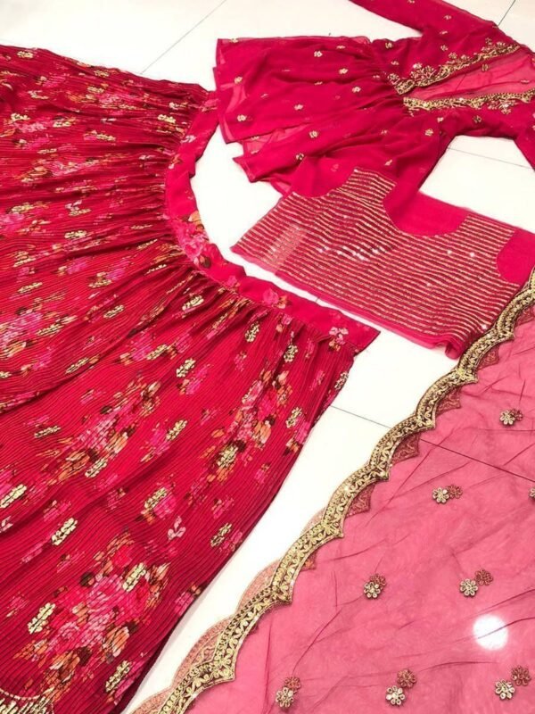 Attractive Pink Printed Georgette Silk Party Wear Lehenga Choli - Image 2