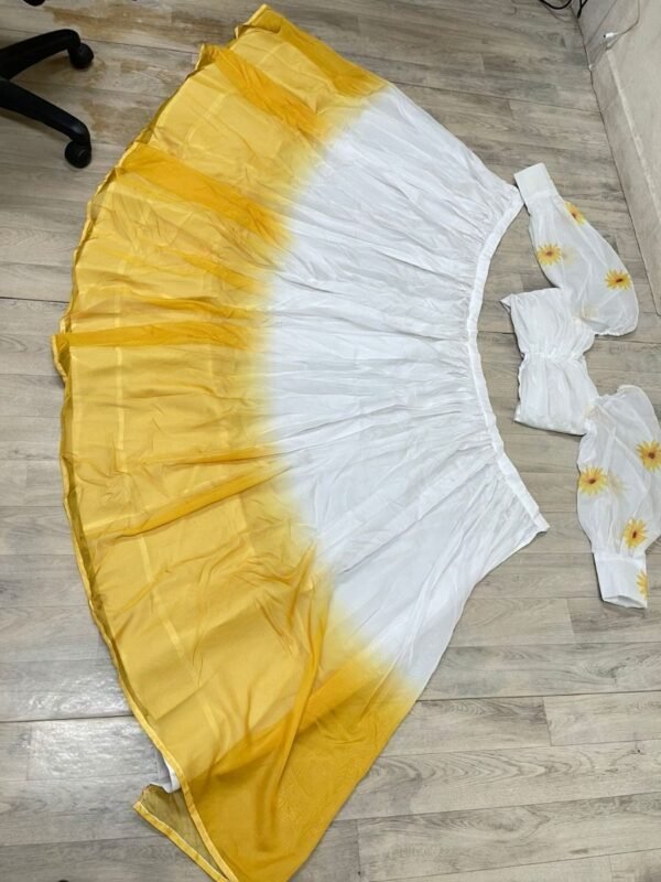 Delightful Yellow And White Organza Digital Print Lehenga Choli - Image 2