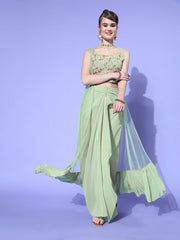 Women Gorgeous Green Self-Design Top with Solid Skirt