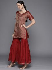 Women Maroon Gotta Patti Kurta with Sharara & With Dupatta