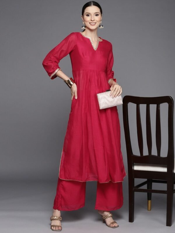 Women Pink Sequinned Kurta with Palazzos - Image 2