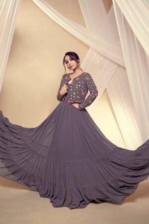Malaika Arora Solid Maxi Dress with Floral Thread Embroidered Jacket