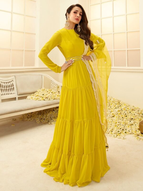 Malaika Arora Yellow Floral Thread Georgette Dupatta - Image 2
