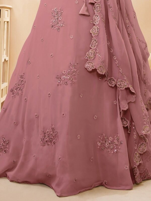 Attractive Dusty Pink Sequins Georgette Party Wear Lehenga Choli - Image 4