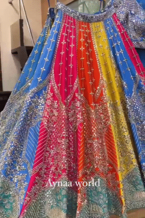 Multicolor Mirror and Zari Work Lehenga with Heavy Embroidered Blue Blouse – Traditional Bridal and Festive Wear