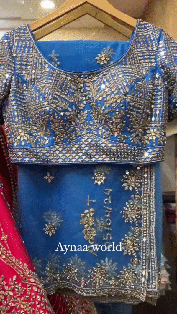 Multicolor Mirror and Zari Work Lehenga with Heavy Embroidered Blue Blouse – Traditional Bridal and Festive Wear - Image 2