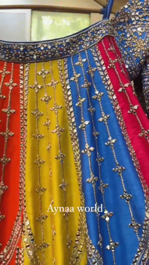Multicolor Mirror and Zari Work Lehenga with Heavy Embroidered Blue Blouse – Traditional Bridal and Festive Wear - Image 3
