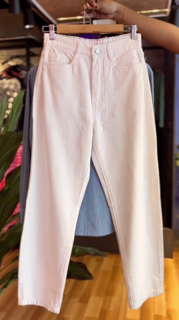 Summer Special Soft White High-Waisted Straight Fit Pants Paired with Sky Blue Button-Down Long Sleeve Shirt Featuring Delicate White Floral Embroidery – Classy & Comfortable Casual or Office Wear - Image 2