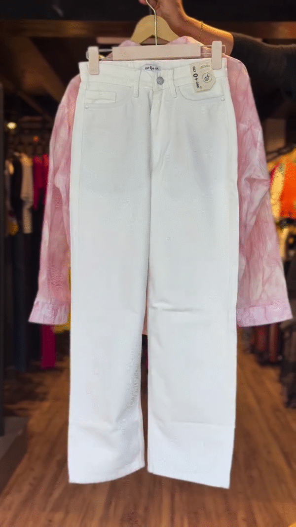 Trendy Casual Co-ord Set with Sheer Pink Tie-Dye Effect Button-Down Shirt, White Inner Tank Top and High-Waisted White Denim Jeans – A Stylish and Comfortable Outfit for Daily Wear or Outings - Image 2