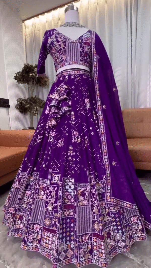Premium Designer Purple Embroidered Lehenga Choli Set with Heavy Multi-Thread Work, Mirror Detailing, and Matching Dupatta – Ideal for Weddings, Festivals, and Traditional Occasions