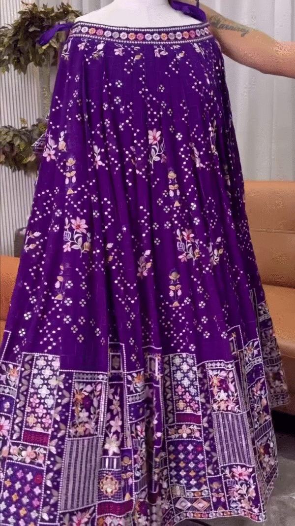 Premium Designer Purple Embroidered Lehenga Choli Set with Heavy Multi-Thread Work, Mirror Detailing, and Matching Dupatta – Ideal for Weddings, Festivals, and Traditional Occasions - Image 2