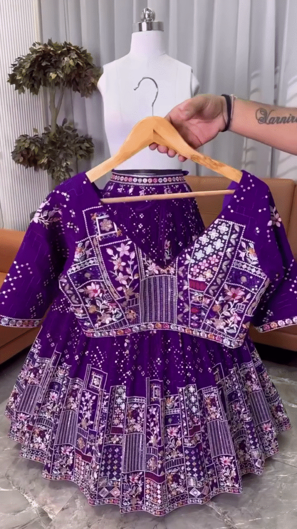 Premium Designer Purple Embroidered Lehenga Choli Set with Heavy Multi-Thread Work, Mirror Detailing, and Matching Dupatta – Ideal for Weddings, Festivals, and Traditional Occasions - Image 3
