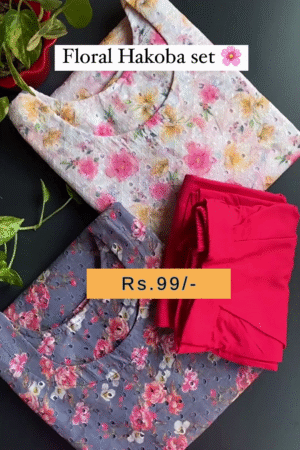 Floral Hakoba Cotton Kurti Set with Embroidered Detailing – Comfortable and Stylish Ethnic Wear for Everyday Elegance