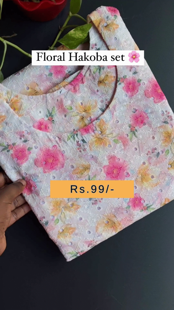 Floral Hakoba Cotton Kurti Set with Embroidered Detailing – Comfortable and Stylish Ethnic Wear for Everyday Elegance - Image 2