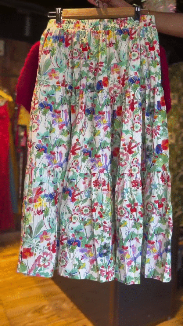 Red Fuzzy Knit Crop Top Paired with a Colorful Tiered Floral Maxi Skirt – Playful and Elegant Coordinated Outfit for Spring and Summer - Image 2