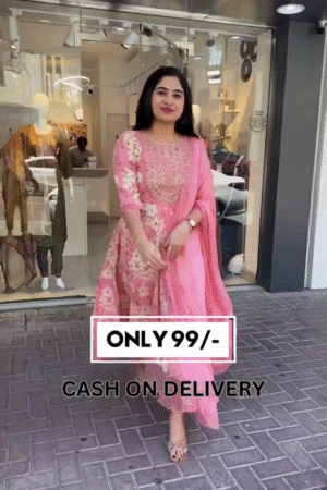 Floral Embroidered Anarkali Dress with Matching Dupatta – Traditional Ethnic Wear for Women in Vibrant Multi Shades