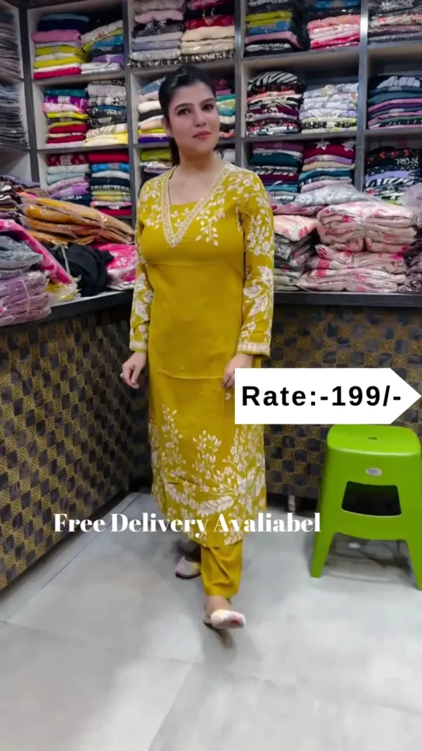 Premium Rayon Digital Print Dress Kurta Plazo Set – Mustard
