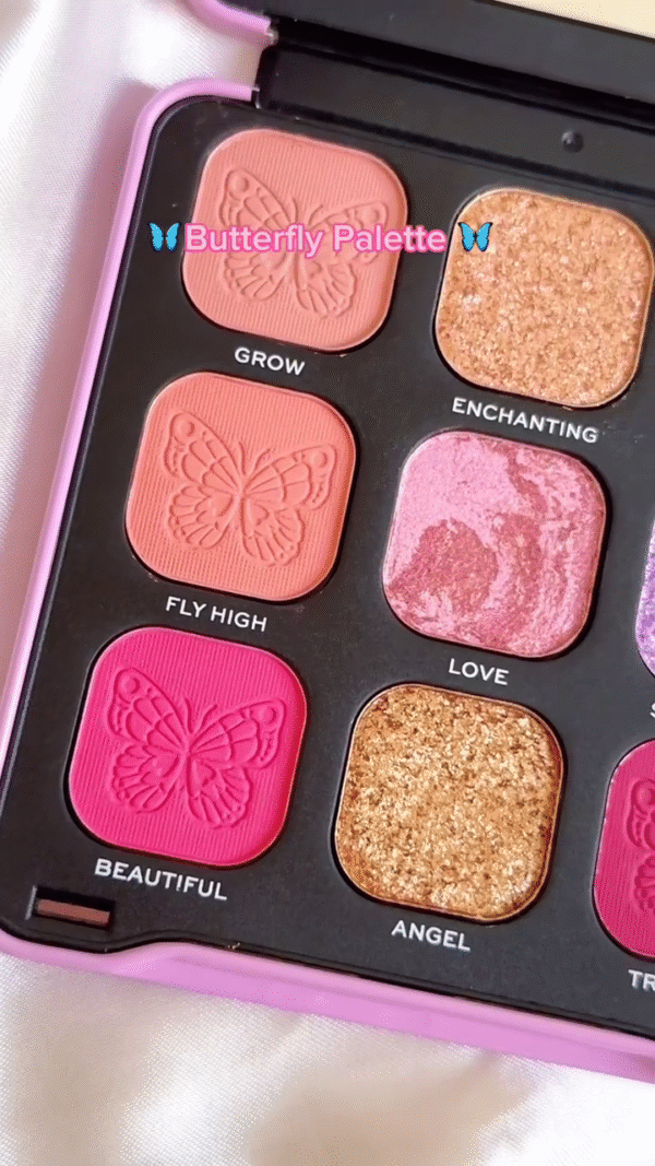 Revolution Butterfly Palette – 9-Pan Eyeshadow Collection Featuring Matte, Shimmer, and Glitter Finishes with Embossed Butterfly Design in Shades Like Grow, Fly High, Love, Angel, and Transform for a Soft, Radiant, and Playful Look - Image 3