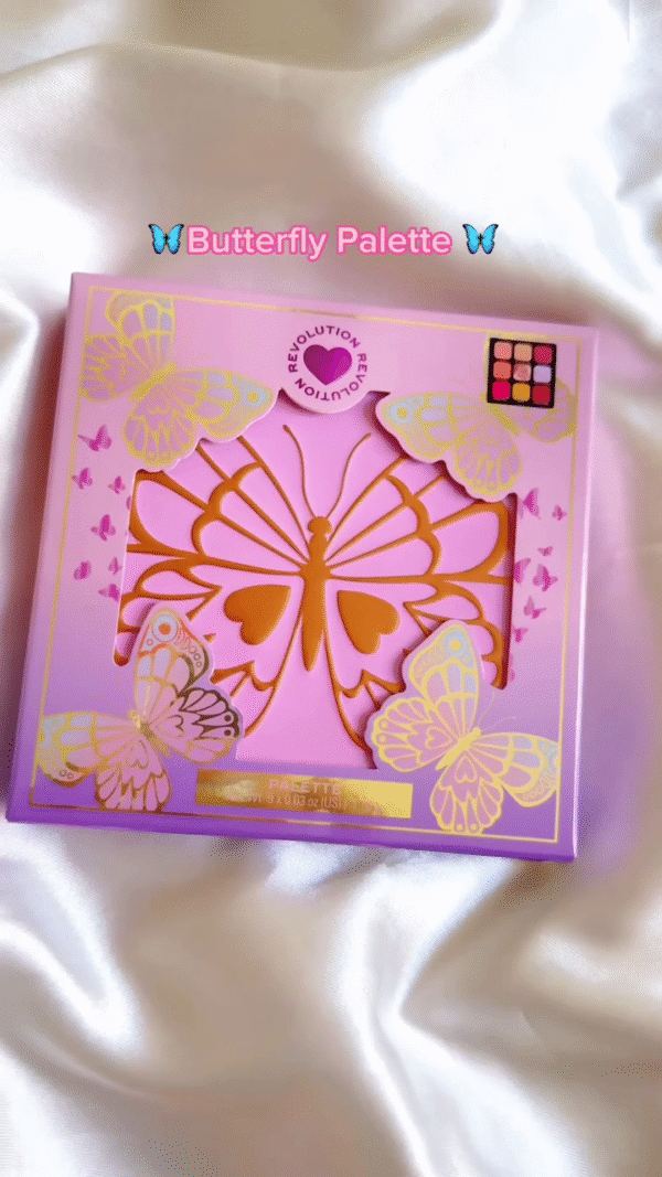 Revolution Butterfly Palette – 9-Pan Eyeshadow Collection Featuring Matte, Shimmer, and Glitter Finishes with Embossed Butterfly Design in Shades Like Grow, Fly High, Love, Angel, and Transform for a Soft, Radiant, and Playful Look - Image 2