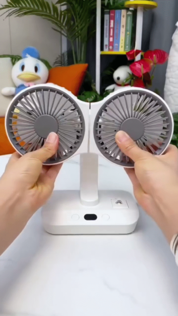 Versatile Dual-Head Adjustable Fan with LED Light – Multi-Function USB Rechargeable Cooling Fan for Desk, Kitchen, and Study, Featuring Flexible Rotation, Magnetic Base, and Portable Design for Convenient Use Anywhere