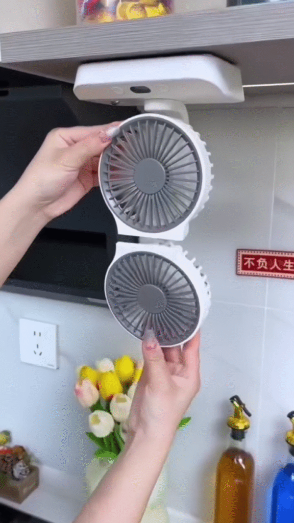 Versatile Dual-Head Adjustable Fan with LED Light – Multi-Function USB Rechargeable Cooling Fan for Desk, Kitchen, and Study, Featuring Flexible Rotation, Magnetic Base, and Portable Design for Convenient Use Anywhere - Image 3