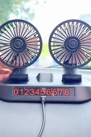 Dual Head USB Car Fan with Adjustable Airflow, Dashboard Mount, and Hidden Phone Number Display – Portable Cooling System for Front Seat Passengers – 360° Rotatable Mini Fans for Car Interior with Cigarette Lighter USB Power Adapter