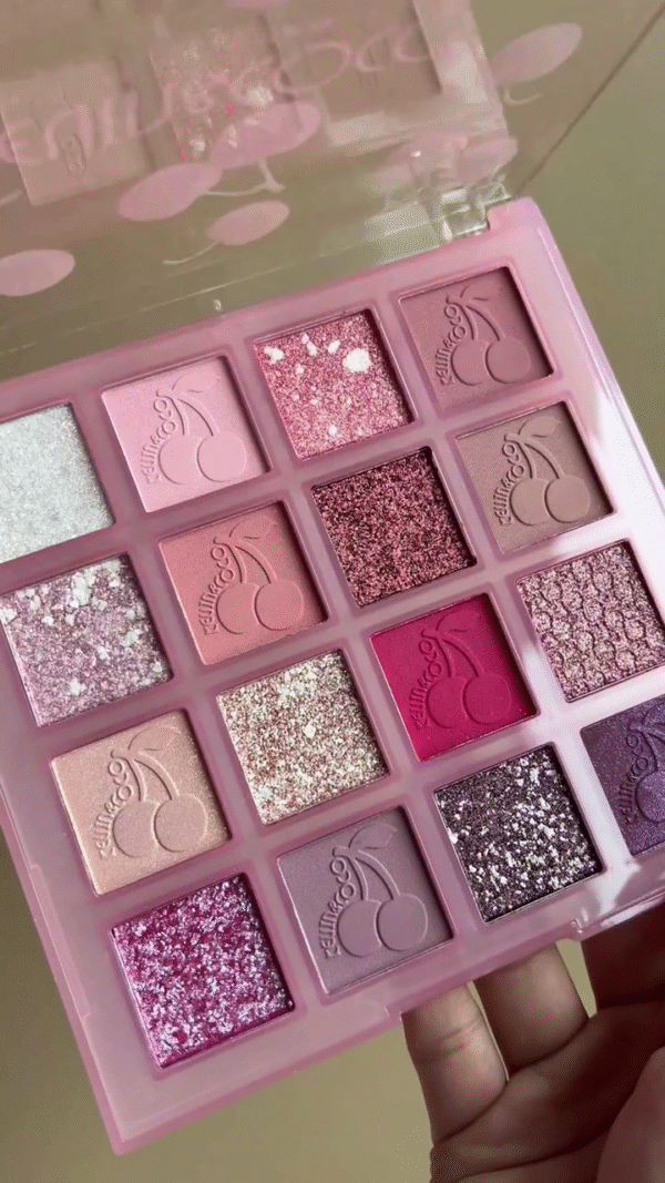 16-Color Cherry-Themed Eyeshadow Palette – Highly Pigmented Matte, Shimmer, and Glitter Shades in Pink, Purple, Gold, and Neutral Tones for Vibrant and Versatile Eye Looks - Image 2