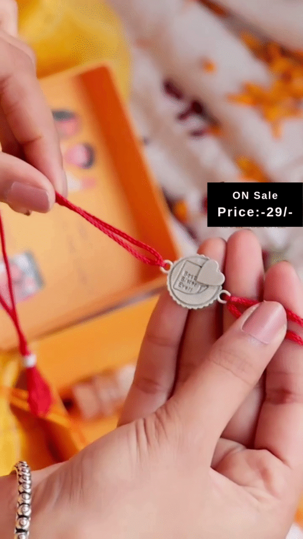 Trendy Red Thread Rakhi with Round Antique Silver-Tone Charm Featuring Engraved “Best Sister Ever” Text and Heart Motif – A Stylish and Sentimental Raksha Bandhan Bracelet Celebrating Sibling Bond - Image 2