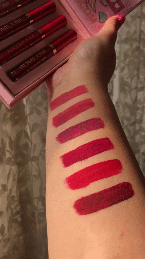 Liquid Lipstick Set – 6-Piece Matte Lip Color Collection in Romantic Red, Berry, and Mauve Tones – Long-Lasting, High-Pigment, Lightweight Formula with Cute Illustrated Packaging - Image 2