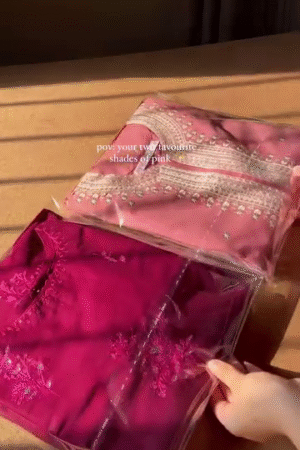 Dual-Shade Pink Embroidered Kurta Set Featuring Intricate Threadwork on Dusty Rose and Magenta Hues, Perfect Blend of Subtle Glamour and Traditional Charm