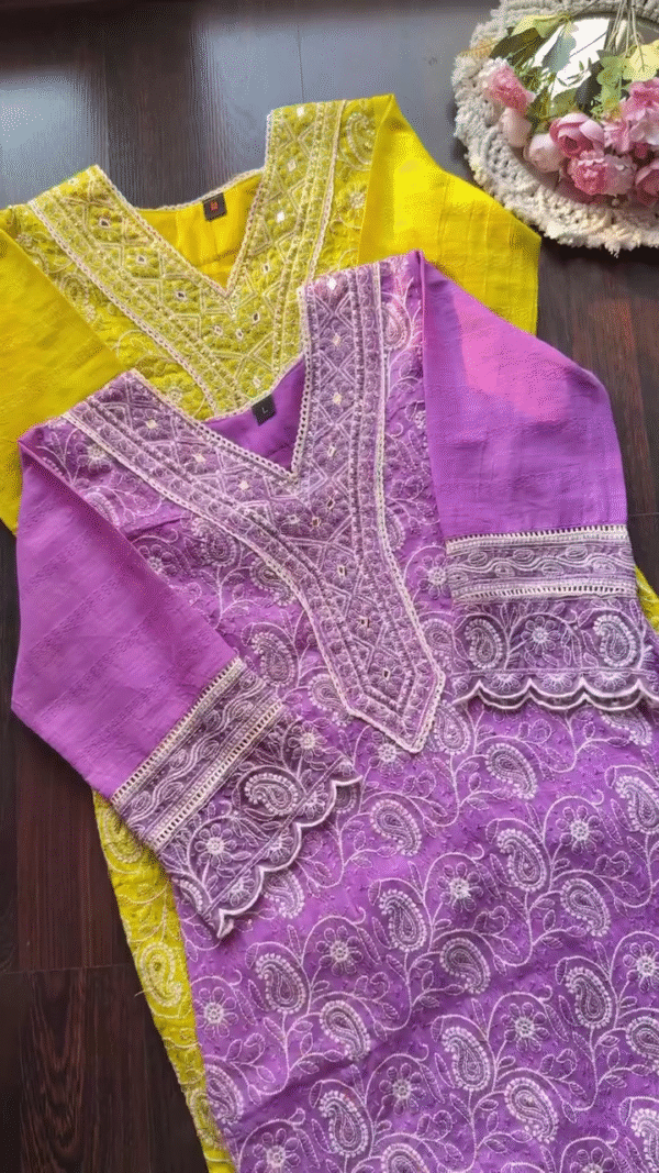 Pure Cotton Chikankari Embroidered Kurta Set – Graceful Ethnic Ensemble with Intricate Mirror and Thread Work - Image 2