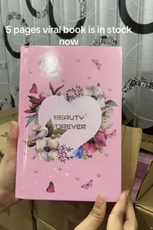 5-in-1 Beauty Forever Viral Makeup Book with Eyeshadow, Highlighter, Contour, Blush & Compact Powder Palettes – Multi-Layer All-in-One Cosmetic Kit in Elegant Pink Floral Design