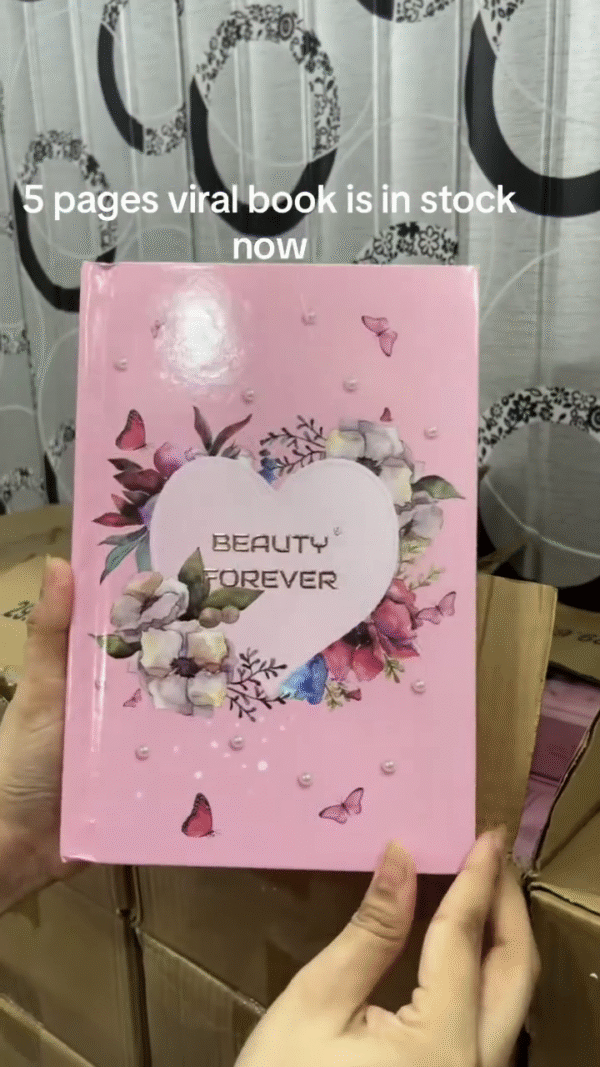 5-in-1 Beauty Forever Viral Makeup Book with Eyeshadow, Highlighter, Contour, Blush & Compact Powder Palettes – Multi-Layer All-in-One Cosmetic Kit in Elegant Pink Floral Design