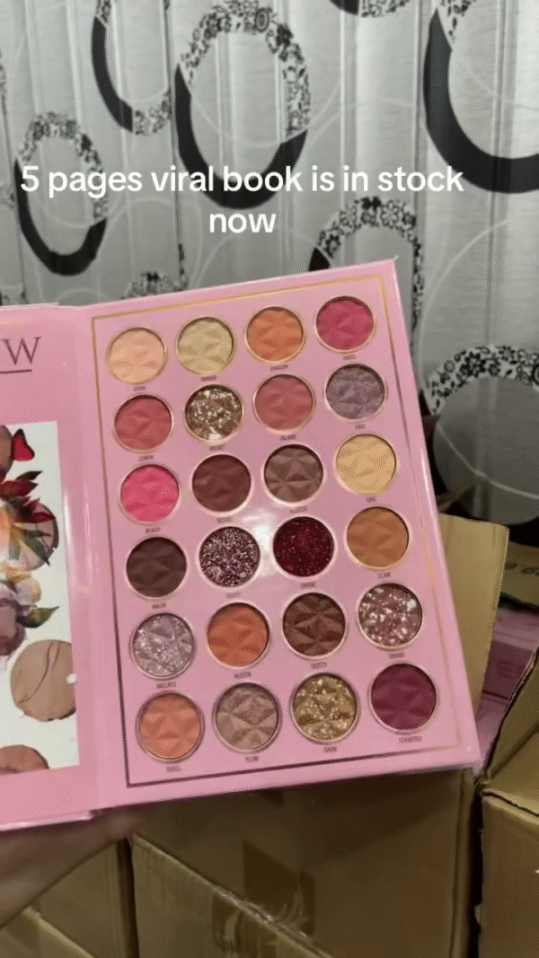 5-in-1 Beauty Forever Viral Makeup Book with Eyeshadow, Highlighter, Contour, Blush & Compact Powder Palettes – Multi-Layer All-in-One Cosmetic Kit in Elegant Pink Floral Design - Image 2