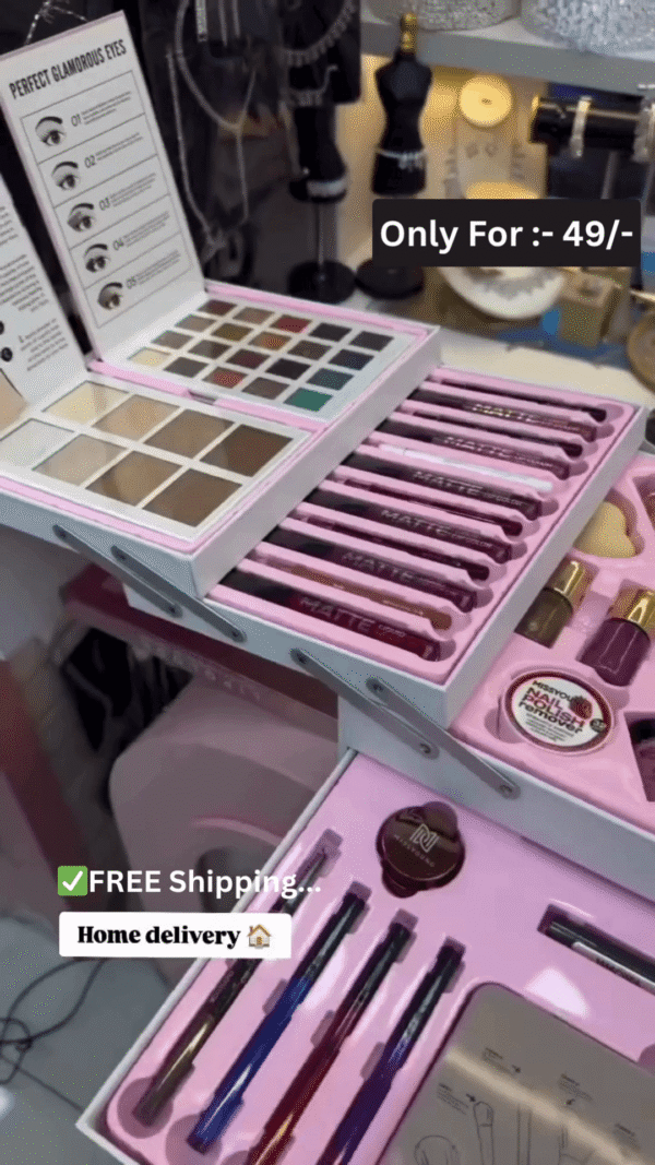 All-in-One Miss Young Nude Makeup Box Set with Eyeshadow, Lipsticks, Brushes, Blush, Highlighter, and More – Travel-Friendly Professional Kit with Free Shipping and Home Delivery - Image 3