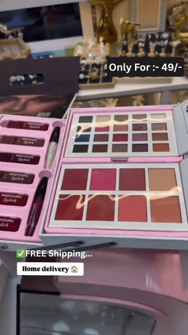 All-in-One Miss Young Nude Makeup Box Set with Eyeshadow, Lipsticks, Brushes, Blush, Highlighter, and More – Travel-Friendly Professional Kit with Free Shipping and Home Delivery - Image 4
