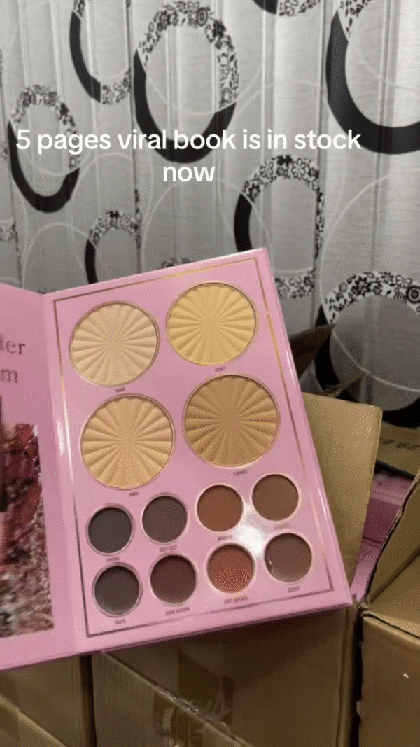 5-in-1 Beauty Forever Viral Makeup Book with Eyeshadow, Highlighter, Contour, Blush & Compact Powder Palettes – Multi-Layer All-in-One Cosmetic Kit in Elegant Pink Floral Design - Image 3