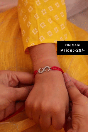Red Thread Infinity Symbol Bracelet Rakhi – Stylish Rakhi-Inspired Hand Accessory with Sparkling Stones for Gifting and Daily Wear