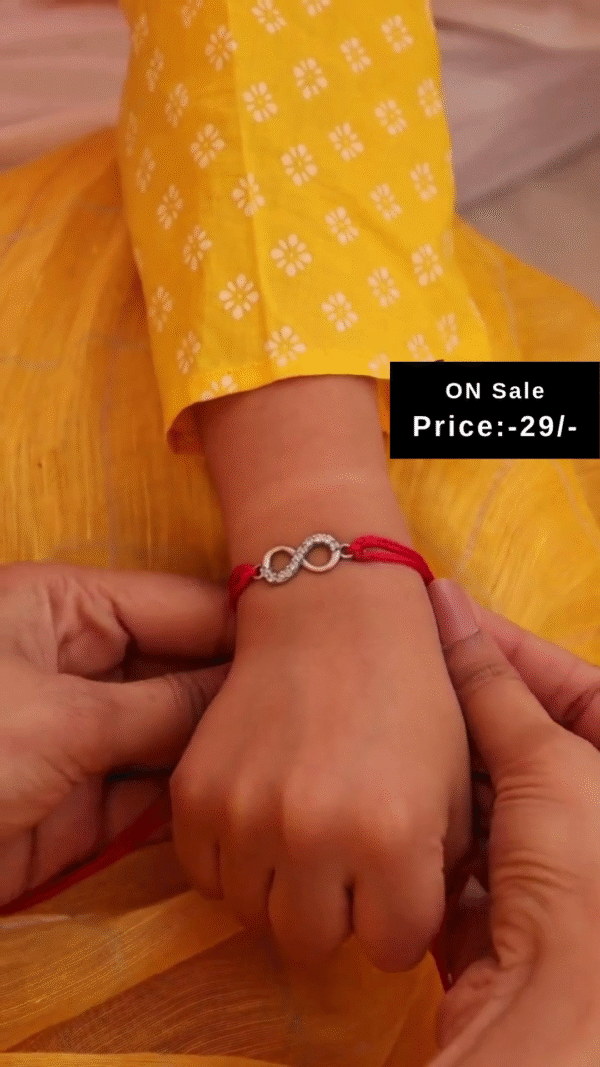 Red Thread Infinity Symbol Bracelet Rakhi – Stylish Rakhi-Inspired Hand Accessory with Sparkling Stones for Gifting and Daily Wear