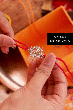 Red Thread Rakhi with Intricate Silver-Toned Ganesh Design – Auspicious and Elegant Wrist Accessory for Raksha Bandhan, Pooja, and Festive Gifting