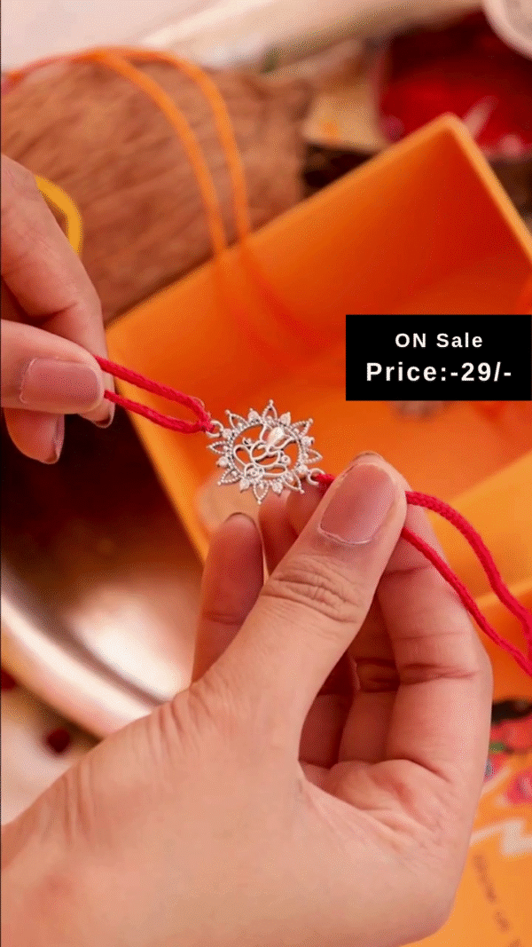 Red Thread Rakhi with Intricate Silver-Toned Ganesh Design – Auspicious and Elegant Wrist Accessory for Raksha Bandhan, Pooja, and Festive Gifting