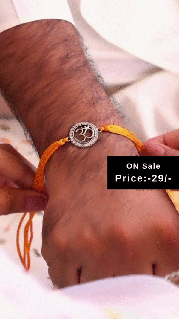 Sacred Om Symbol Rakhi with Elegant Yellow Thread – Spiritual and Stylish Wrist Accessory for Raksha Bandhan, Ideal for Brothers and Festive Gifting