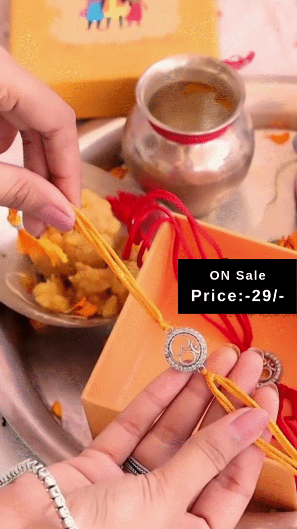Sacred Om Symbol Rakhi with Elegant Yellow Thread – Spiritual and Stylish Wrist Accessory for Raksha Bandhan, Ideal for Brothers and Festive Gifting - Image 2