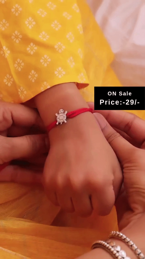 Cute Turtle Charm Rakhi with Red Thread – Adorable and Meaningful Wrist Accessory for Kids, Symbolizing Protection and Good Luck, Perfect for Raksha Bandhan Gifting - Image 2