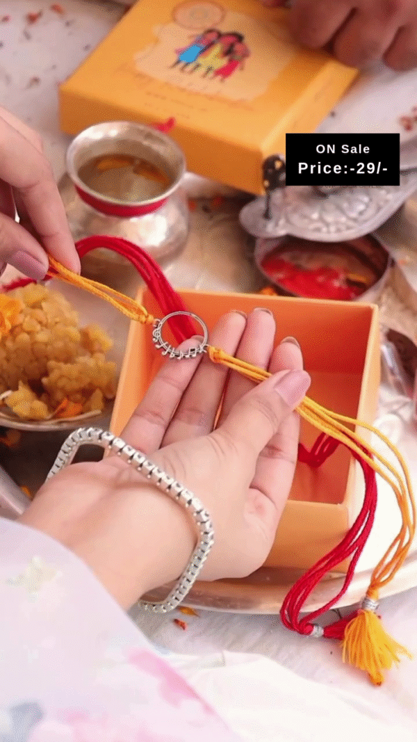 Handcrafted Bhai Rakhi with Silver-Toned Circular "Bhai" Charm on Traditional Yellow Thread – Perfect for Raksha Bandhan Celebration and Brother's Wrist Blessings - Image 2